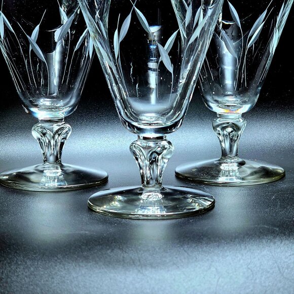 3 Libbey Simplicity Ice Tea Water Glasses 5.5" botanical leaves vtg midcentury - Picture 2 of 7